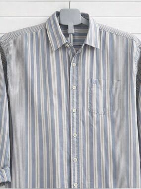 90’s Inspired Women’s Blue and White Striped Button-Up Shirt